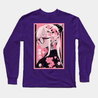 Aesthetic Anime Girl Pink Rosa Black | Quality Aesthetic Anime Design | Premium Chibi Manga Anime Art Long Sleeve T-Shirt